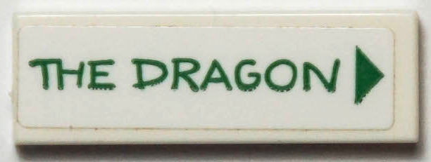 Lego Tile 1 x 3 with Green 'THE DRAGON' and Triangle Pattern (Sticker) - Set 40346 / White