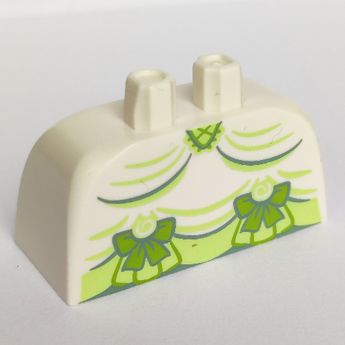 Lego Lower Body, Skirt Wide with Lime Bows and Yellowish Green Underdress, Green Lining / White