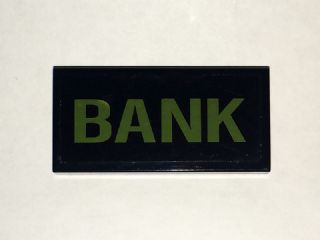Lego Tile 2 x 4 with Yellow 'BANK' Pattern (Sticker) - Set 6864 / Black