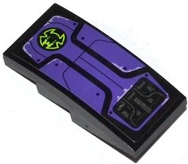 Lego Slope, Curved 4 x 2 with Lime Bat Head in Black Circle, Dark Purple Panels and Bolts Pattern (Sticker) - Set 70128
