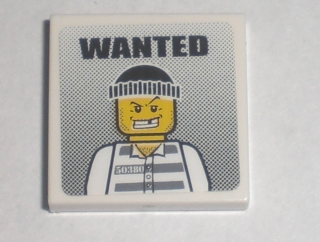 Lego Tile 2 x 2 with 'WANTED' Prisoner 50380 Poster Pattern (Sticker) - Set 7744 / White
