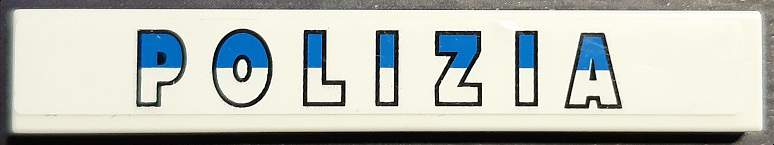 Lego Tile 1 x 6 with Blue and White 'POLIZIA' Pattern (Sticker) - Set 8214 / White