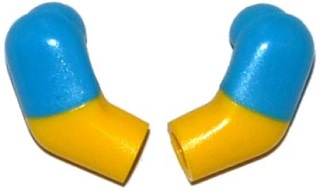 Lego Arm, (Matching Left and Right) Pair with Molded Dark Azure Short Sleeves  Pattern / Yellow