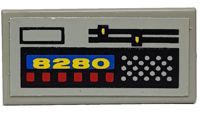 Lego Tile 1 x 2 with Light Gray, Black Controls, '8280' Pattern (Sticker) - Set 8280 / Light Gray