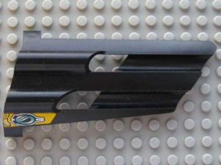 Lego Technic, Panel Fairing # 3 Large Long, Large Holes, Side A with 'CM' Pattern (Sticker) - Set 8450 / Black