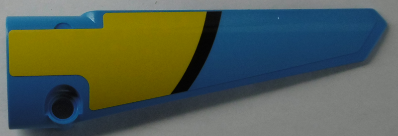 Lego Technic, Panel Fairing # 6 Long Smooth, Side B with Black Curved Line on Dark Azure and Yellow Background Pattern (Sticker) - Set 42074