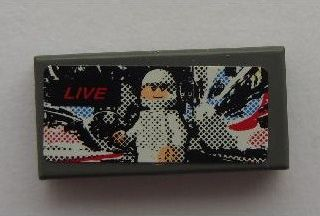 Lego Tile 1 x 2 with White Minifigure Racer and 'LIVE' Pattern (Sticker) - Set 8161