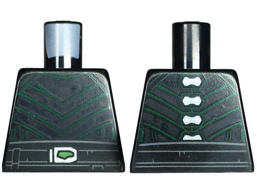 Lego Torso SW Leather Armor with Green Chevron Lines, Belt with Bright Green and Silver Buckle, Clasps on Back Pattern / Black