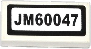 Lego Tile 1 x 2 with 'JM60047' Pattern (Sticker) - Set 60047 / White
