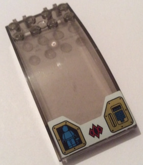 Lego Windscreen 8 x 4 x 2 Curved with Locking Dual 2 Fingers with Dark Azure Minifigure and Keypad, Gold Panels on White Background Pattern (Sticker) - Set 70595