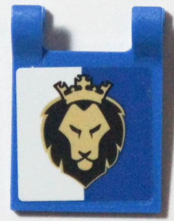 Lego Flag 2 x 2 Square with Flat Edge with Black and Gold Lion Head with Crown on Blue and White Background Pattern (Sticker) - Set 40346