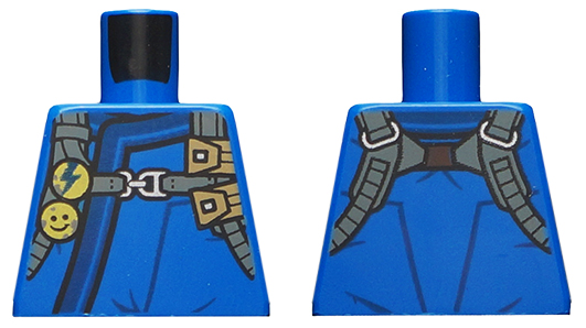 Lego Torso Ninjago Robe with Dark Blue Hem and Dark Bluish Gray Harness Pattern / Blue