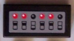 Lego Tile 1 x 2 with Black Switches and Red Lights on Dark Bluish Gray Background Pattern (Sticker) - Sets 7781 / 7787 / Black