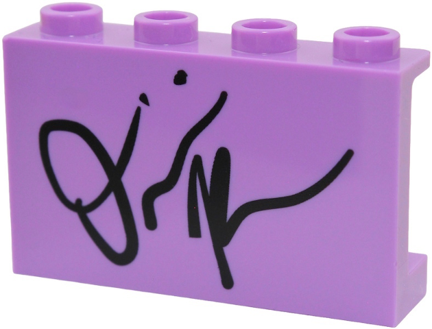 Lego Panel 1 x 4 x 2 with Side Supports - Hollow Studs with Black 'Olivia Rodrigo' Signature Pattern / Medium Lavender