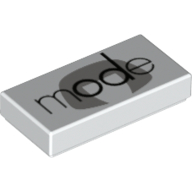 Lego Tile 1 x 2 with 'mode' and Edna Mode Silhouette Print / White
