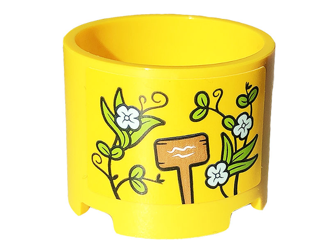 Lego Brick, Round 3 x 3 x 2 with Recessed Center and Axle Hole with Wooden Sign and Plants with Flowers Pattern (Sticker) - Set 41707