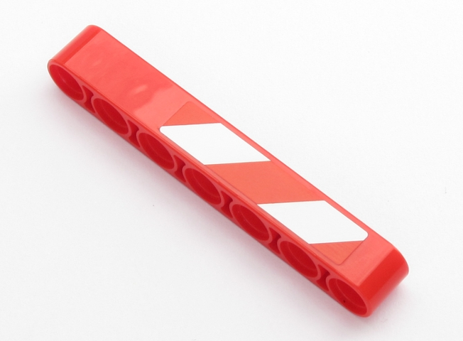 Lego Technic, Liftarm Thick 1 x 7 with Red and 2 White Danger Stripes Pattern Model Left Side (Sticker) - Set 42043 / Red