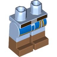 Lego Hips with Bright Light Blue Legs and Medium Nougat Boots Pattern with Reddish Brown Belt, Blue Robe/Tunic, Gold Trim Print / Bright Light Blue