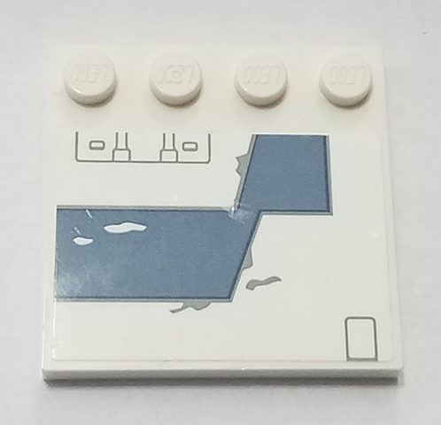 Lego Tile, Modified 4 x 4 with Studs on Edge with Gray Lines and Sand Blue Trapezoid Panels Pattern (Sticker) - Set 75218 / White