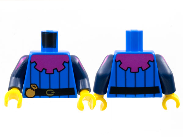 Lego Torso Magenta Mantle, 5 Dark Blue Pinstripes, Black Belt with Pouch Pattern / Dark Blue Arms with Magenta Shoulder Stripes Pattern / Yellow Hands