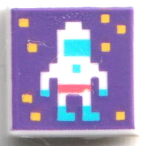 Lego Tile 1 x 1 with Pixelated Astronaut on Dark Purple Background Print