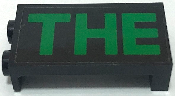 Lego Panel 1 x 2 x 3 with Side Supports - Hollow Studs with Green 'THE' Pattern (Sticker) - Set 70922 / Black