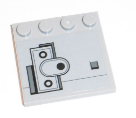 Lego Tile, Modified 4 x 4 with Studs on Edge with Oval and Rectangular Hatch with 3 Black Buttons Pattern (Sticker) - Set 75140