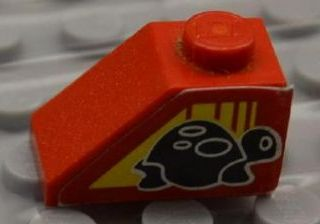 Lego Slope 45 2 x 1 with Black Turtle on Left Side Pattern (Sticker) - Set 8858-1 / Red