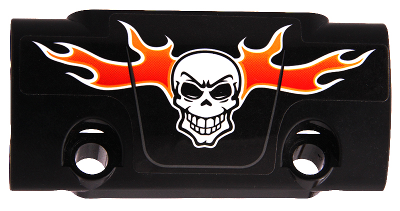 Lego Technic, Panel Curved 7 x 3 with 2 Pin Holes through Panel Surface with White Skull and Orange Flames Pattern (Sticker) - Set 42106 / Black