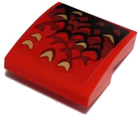 Lego Slope, Curved 2 x 2 x 2/3 with Black, Dark Red and Gold Scales Pattern Side A (Sticker) - Set 70653