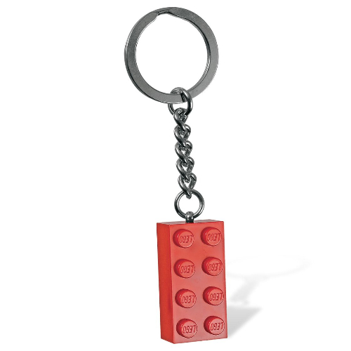 Lego Key Chain, Chrome Chain and Ring with 2 x 4 Brick / Medium Lavender