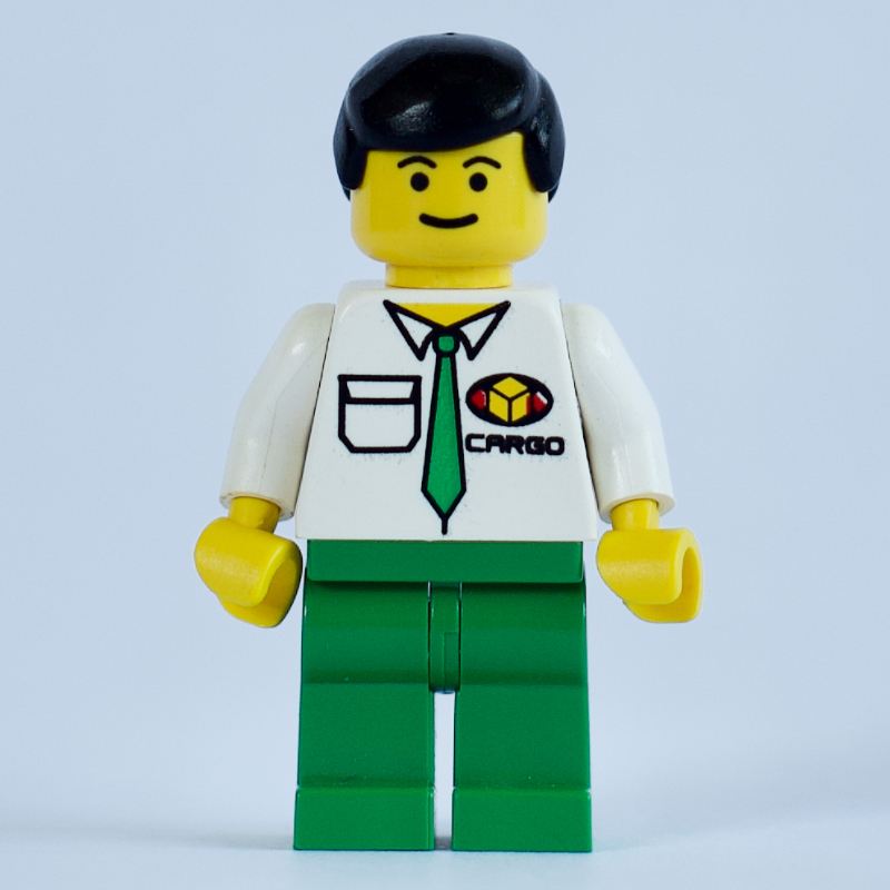 Lego Cargo Worker, White Shirt with Tie, Black Hair