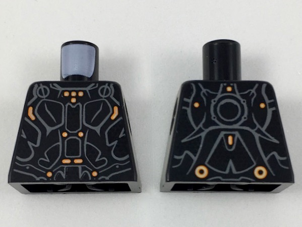 Lego Torso White/Orange Markings and Dark Bluish Gray Lines Pattern / Black