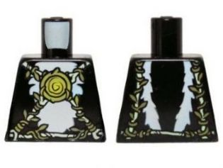 Lego Torso White Skunk Fur with Olive Green and Yellowish Green Vines Belt and Medallion Pattern / Black