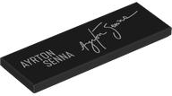 Lego Tile 2 x 6 with White 'AYRTON SENNA' and Signature Pattern / Black
