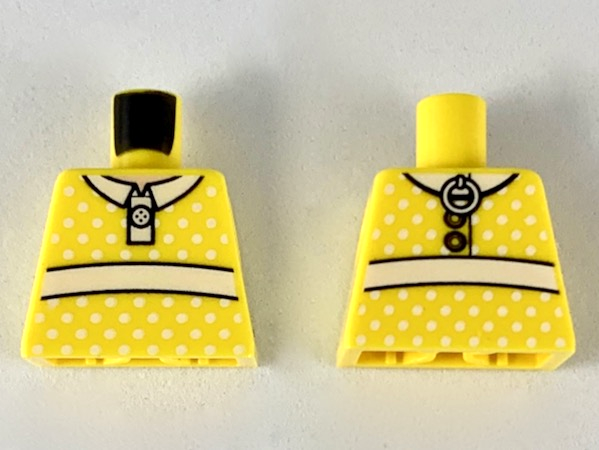 Lego Torso Dress with White Collar, Sash, Polka Dots and Drawstring Ring on Back Pattern / Yellow
