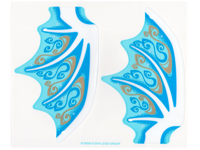 Lego Plastic Wing Dragon with White Spines, Dark Azure and Gold Scrollwork and White Sparkles Pattern, Sheet of 2