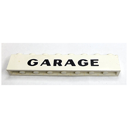 Lego Brick 1 x 8 with 'GARAGE' with Elaborate 'G' Sans-Serif Thick Print
