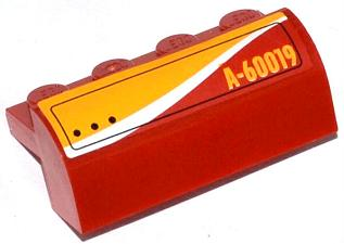 Lego Slope, Curved 2 x 4 x 1 1/3 with 4 Recessed Studs with Hatch and 'A-60019' Pattern Model Left Side (Sticker) - Set 60019