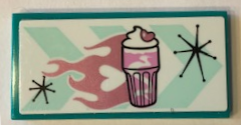 Lego Tile 2 x 4 with Bright Pink Milkshake and Heart Pattern (Sticker) - Set 41349 / Dark Turquoise