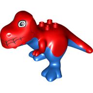 Lego Duplo Dinosaur Tyrannosaurus Rex with White Eyes, Black Webbing, Blue Underside Print / Red