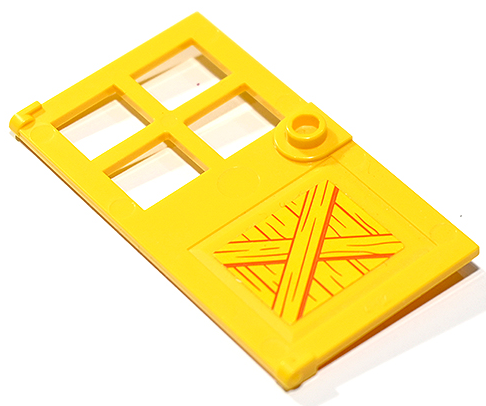 Lego Door 1 x 4 x 6 with 4 Panes and Stud Handle with Wooden Boards with Orange Grain Pattern (Sticker) - Set 41730