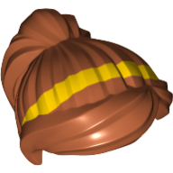 Lego Hair Ponytail and Swept Sideways Fringe with Yellow Stripe Print / Dark Orange