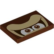 Lego Tile 2 x 3 with Donkey Kony Eyes Print / Reddish Brown