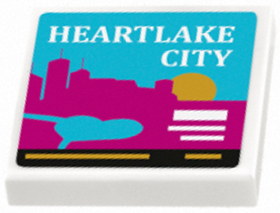 Lego Tile 2 x 2 with 'HEARTLAKE CITY' and Skyline Pattern (Sticker) - Set 41106