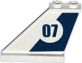 Lego Tail 4 x 1 x 3 with Dark Blue Stripe and '07' in White Circle Pattern on Left Side (Sticker) - Set 60069 / White