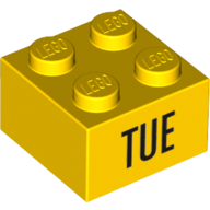 Lego Brick 2 x 2 with Black 'TUE' Print / Yellow