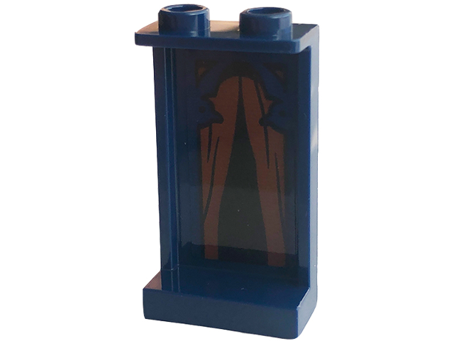 Lego Panel 1 x 2 x 3 with Side Supports - Hollow Studs with Dark Blue Arch Window Frame and Reddish Brown Curtains Pattern (Sticker) - Set 76422