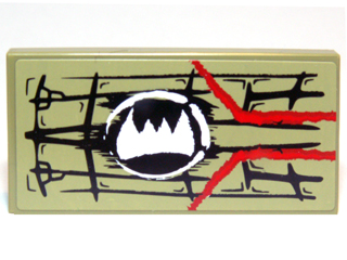 Lego Tile 2 x 4 with Scales, White Fangs Symbol and Red Markings Pattern Model Right Side (Sticker) - Set 70006