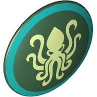 Lego Shield Round Bowed with Yellowish Green Kraken, Dark Turquoise Border Print / Dark Green